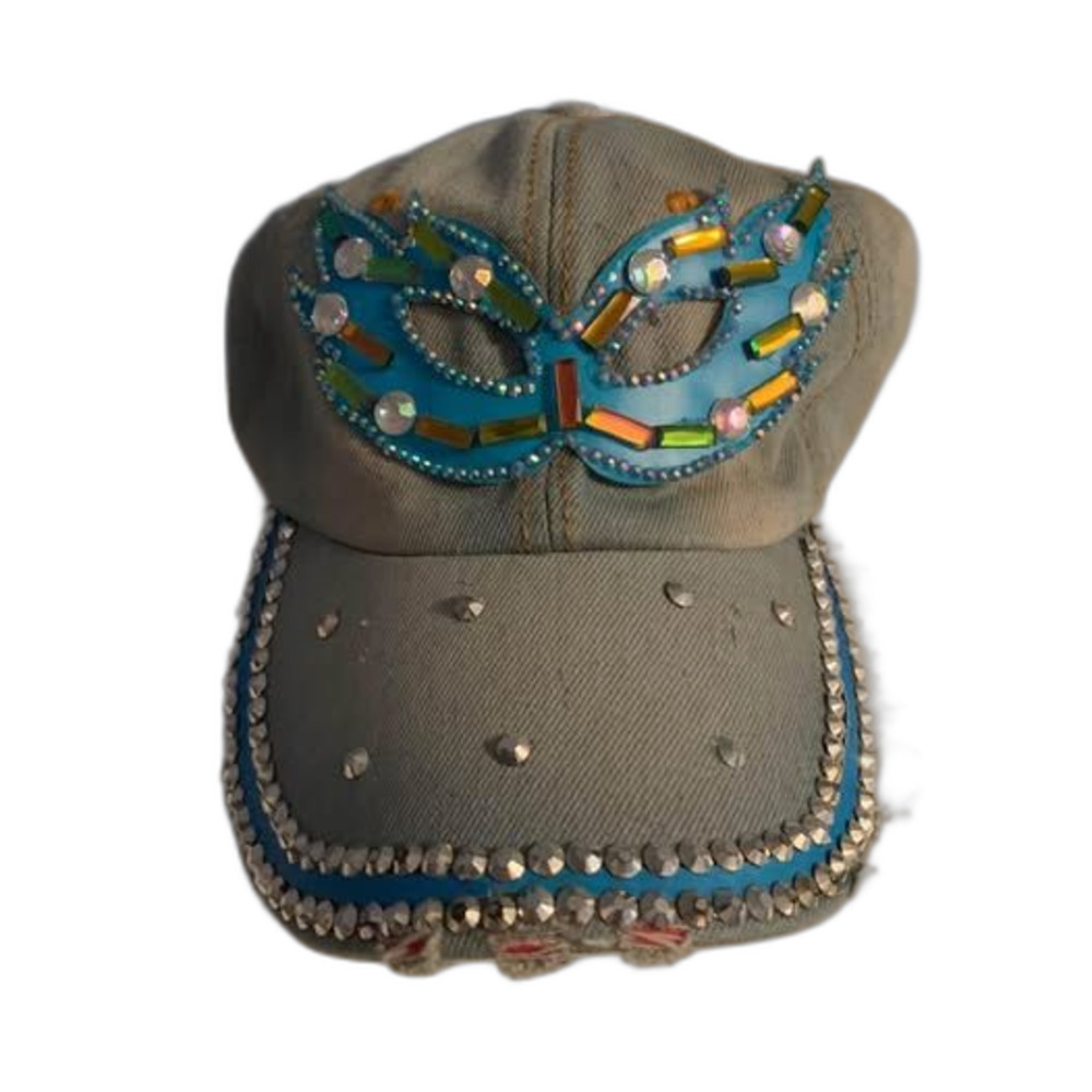 Embellished Denim Masquerade Mask Baseball Cap